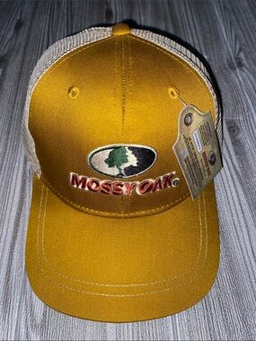 Mossy Oak Golden Yellow & Khaki Mesh Trucker Hat NWT